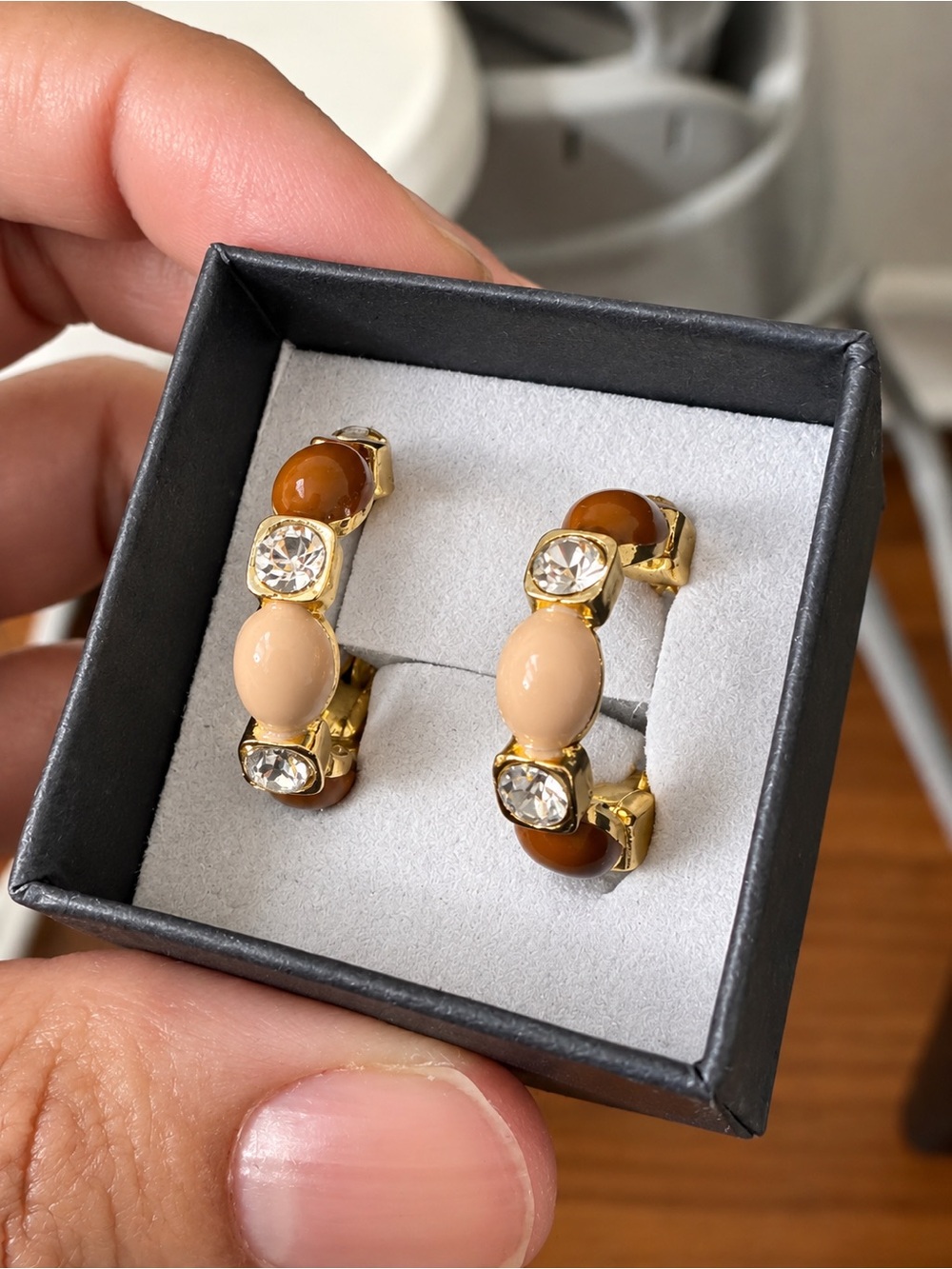 Gold-Tone Brown & Beige Crystal Hoop Earrings fashion jewelry